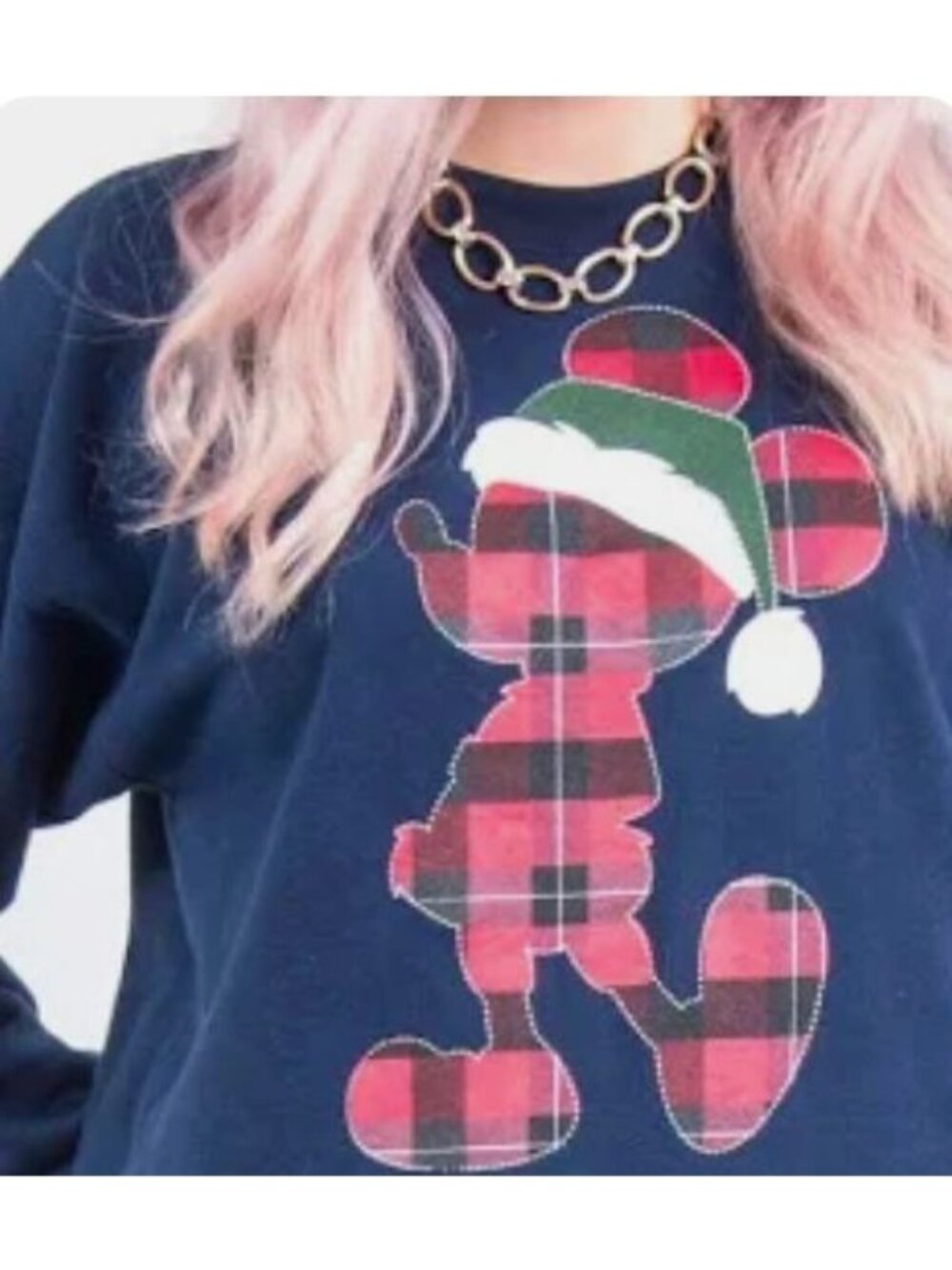 Disneyland Resort Womens Christmas Plaid Crewneck Sweatshirt Small Blue XM EXC
